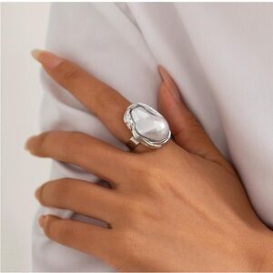 Pearl Baroque Elegant Silver White Pearl Ring